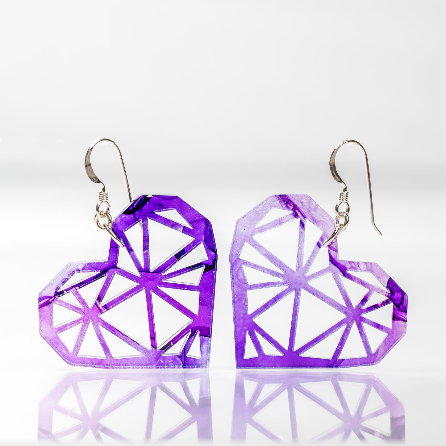 Acrylic Earrings - Alcohol Ink Geometric Heart