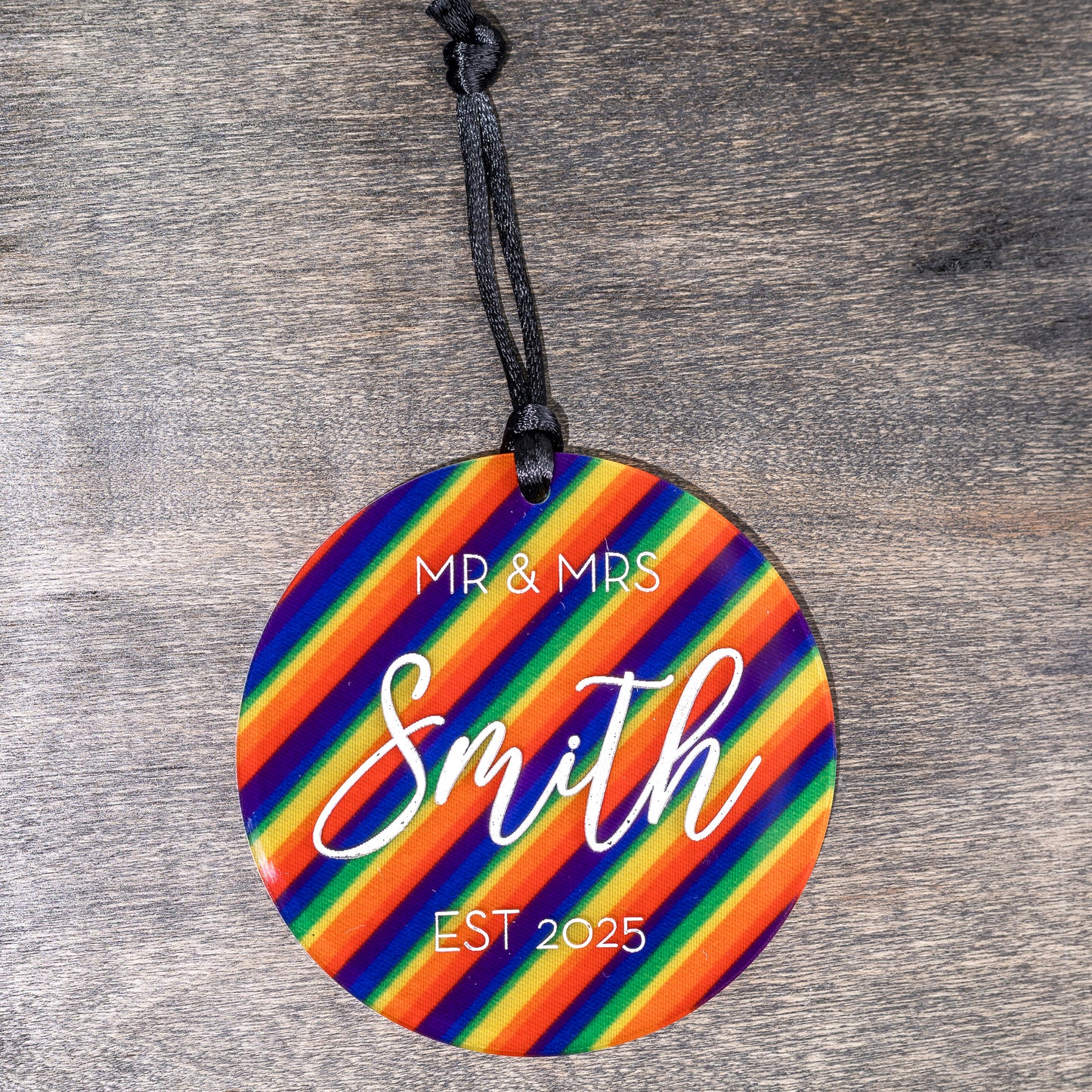 Custom Acrylic Ornaments: Rainbow Mr and Mrs