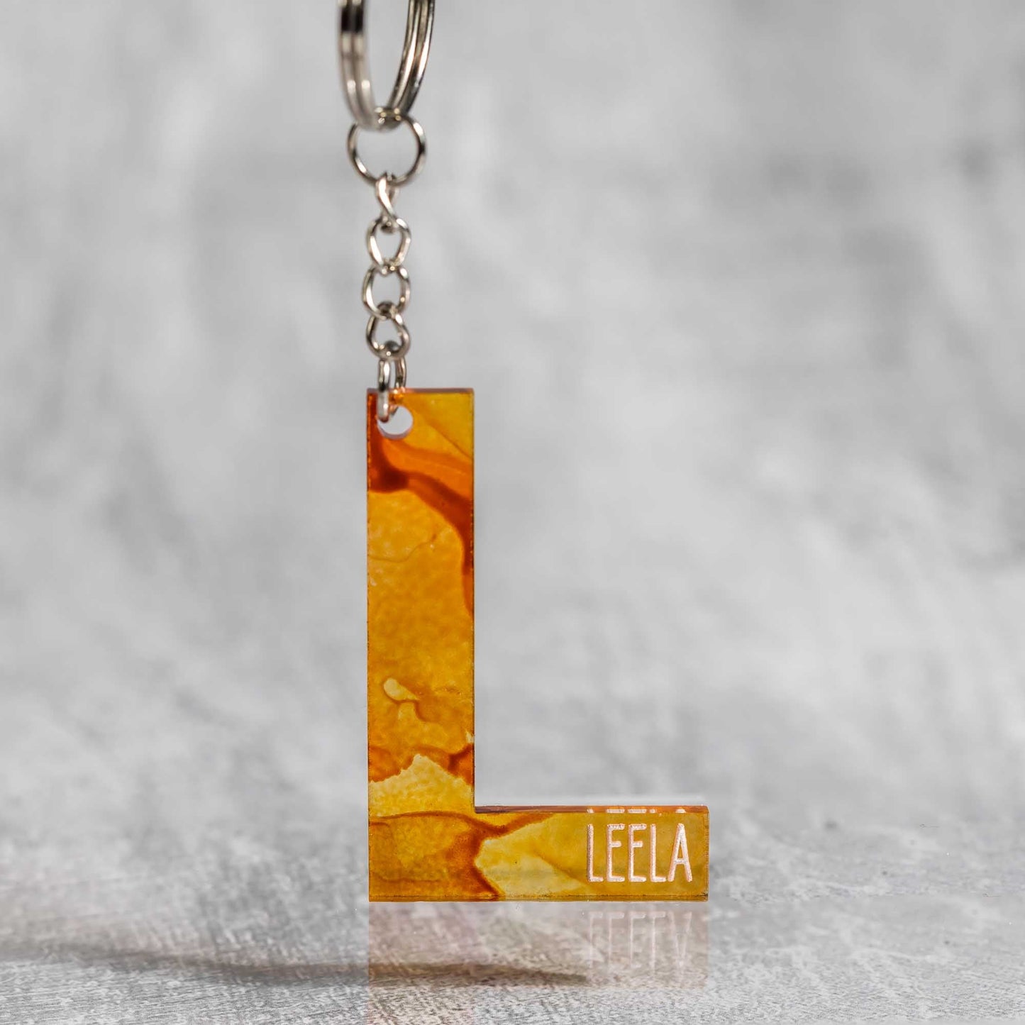 Alcohol Ink Personalized Keychains - Purple Alcohol Ink Colorway Letter L - Collaboration of West Meadow Creative and LeeMo Designs in Bend, Oregon