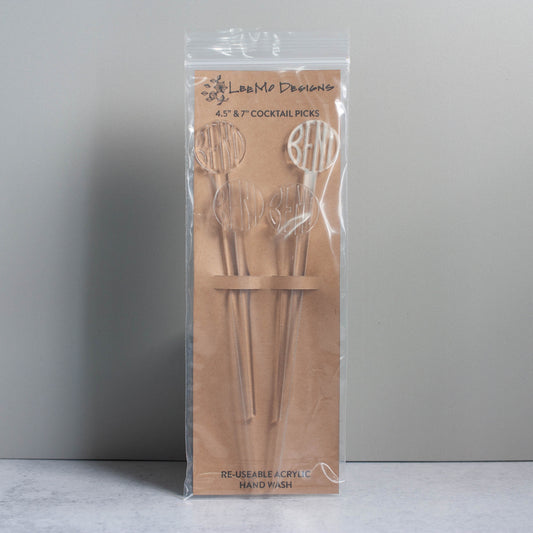 Cocktail Picks - Bend, Oregon Set of 4 - clear laser cut acrylic - by LeeMo Designs in Bend, Oregon