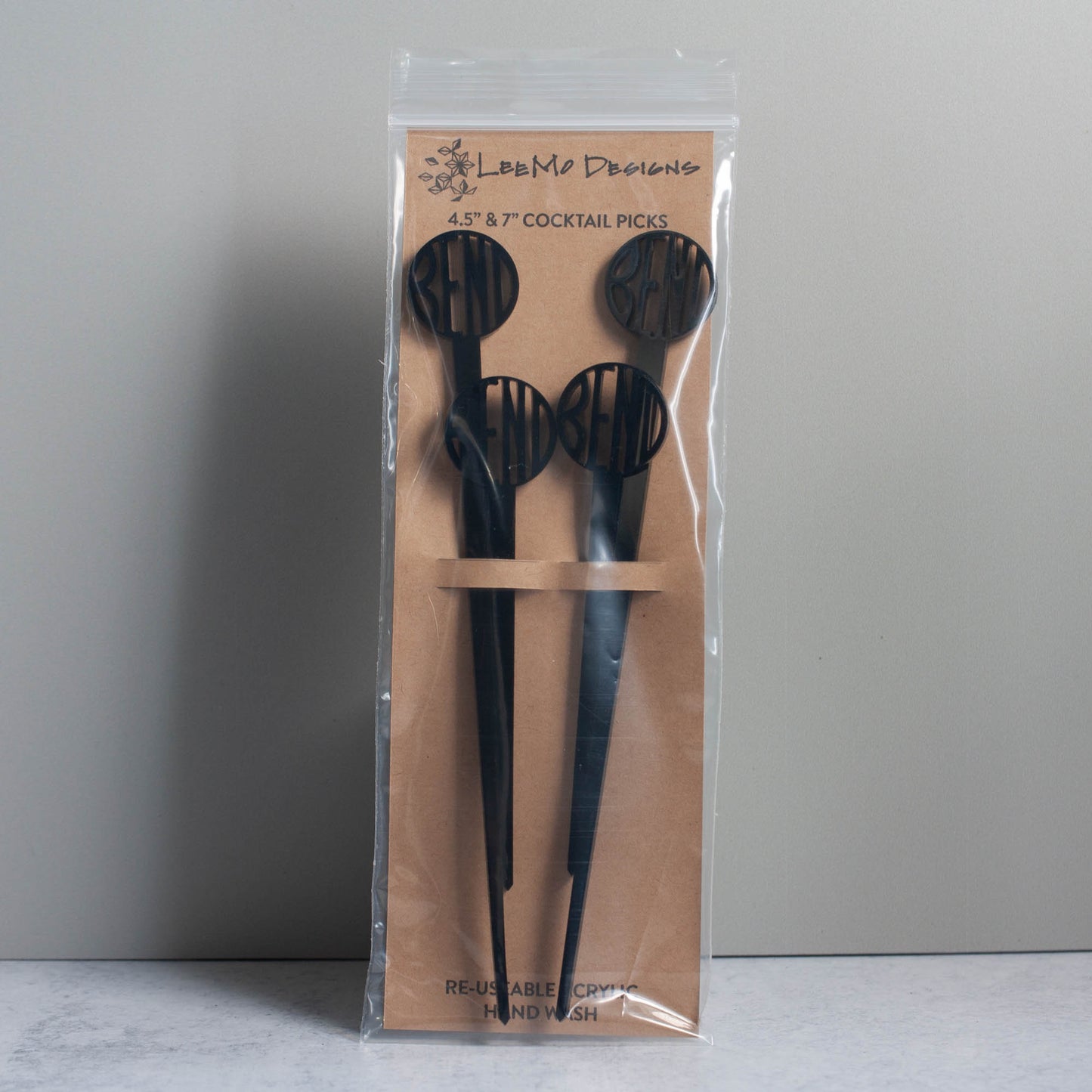 Cocktail Picks - Bend, Oregon Set of 4 - black laser cut acrylic - by LeeMo Designs in Bend, Oregon