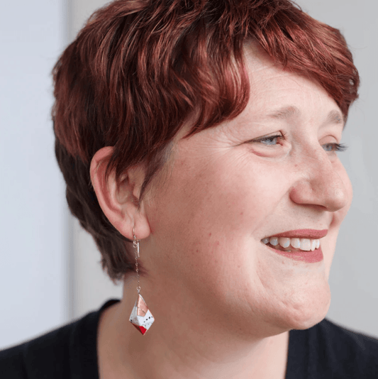 Origami Diamond Paper Earrings - Circle Dot Copper Red - By LeeMo Designs in Bend, Oregon