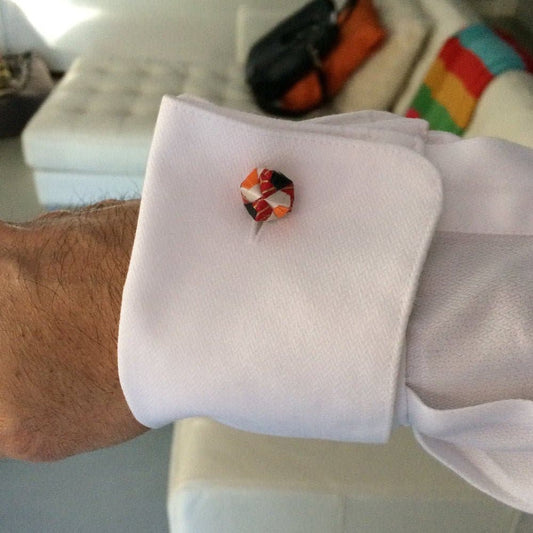 Custom Made Cufflinks - Red Orange Black White Origami Paper - by LeeMo Designs in Bend, Oregon