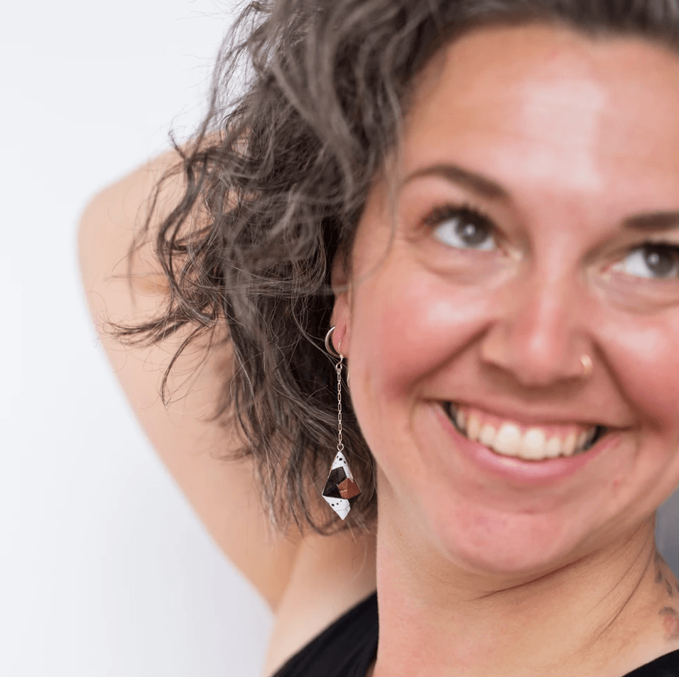 Origami Diamond Paper Earrings - Circle Dot Copper Black - By LeeMo Designs in Bend, Oregon