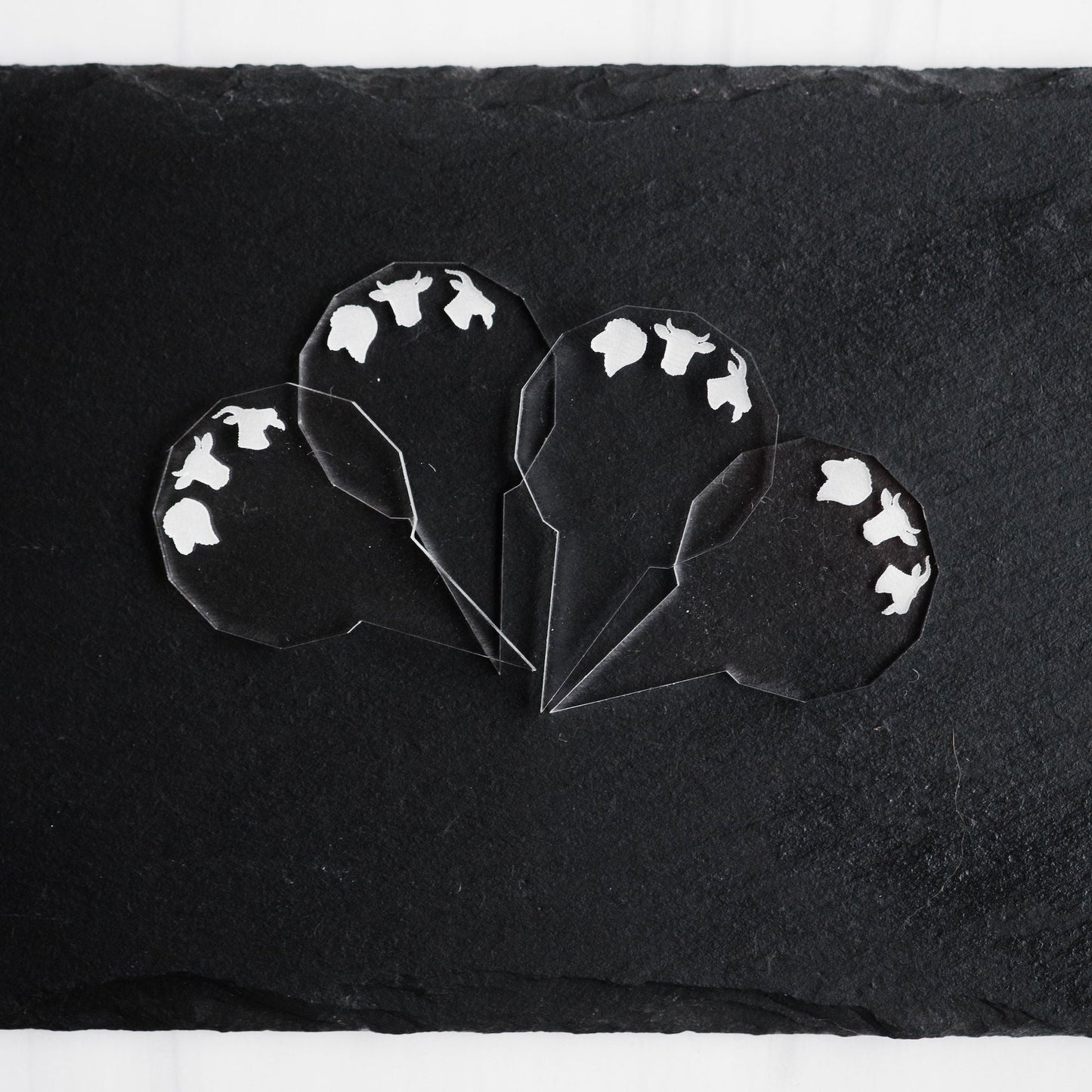 Dry-Erase Cheese labels - laser cut clear acrylic with animal heads - by LeeMo Designs in Bend, Oregon