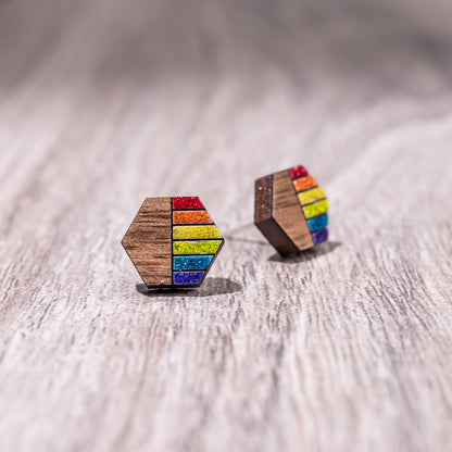Stud Earrings - Rainbow (Circle / Hexagon)