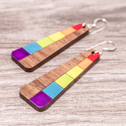 Wood Earrings - Rainbow Colored Trapezoid