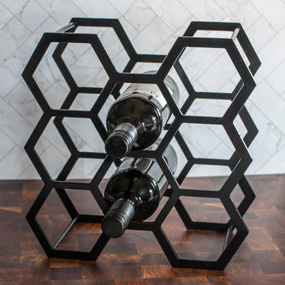 Metal Wine Rack - 8 Bottle Hexagon in Black - by LeeMo Designs in Bend, Oregon