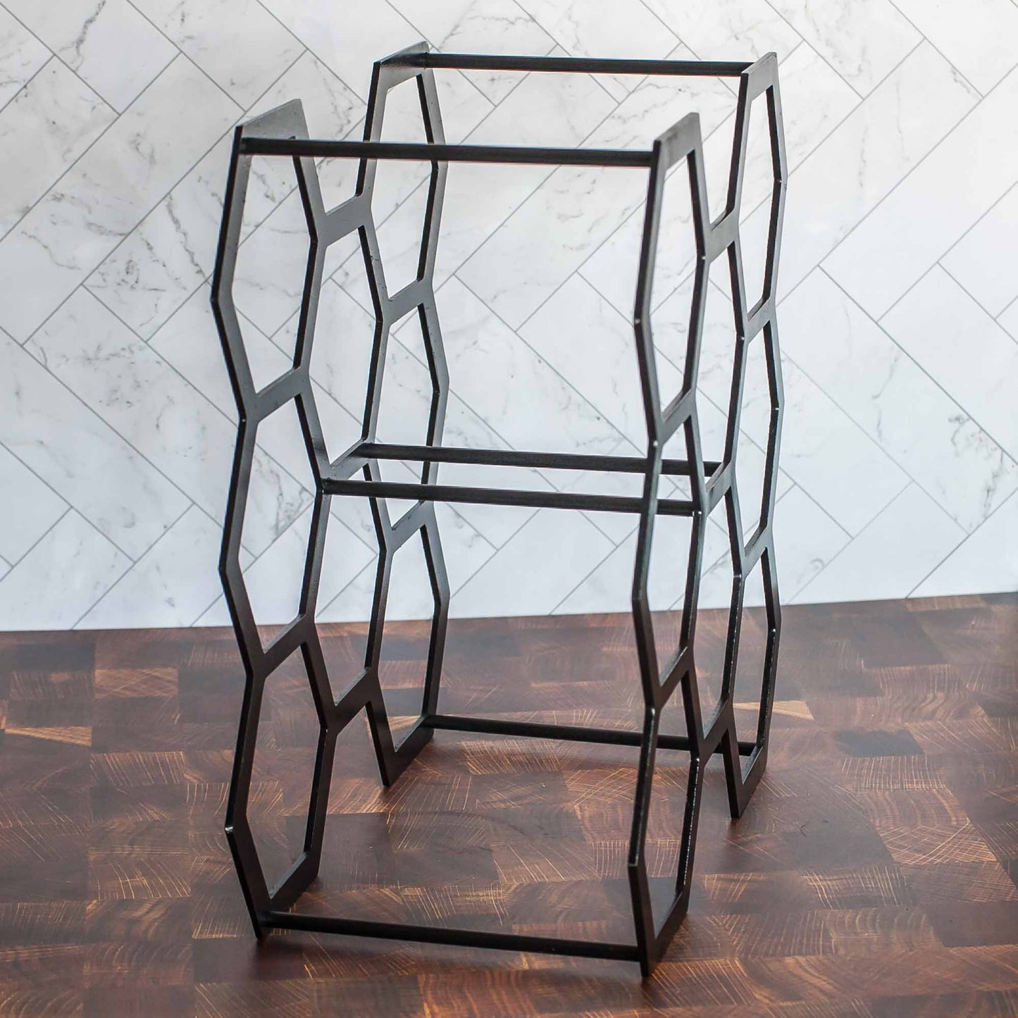 Metal Wine Rack - 8 Bottle Hexagon in Black - by LeeMo Designs in Bend, Oregon