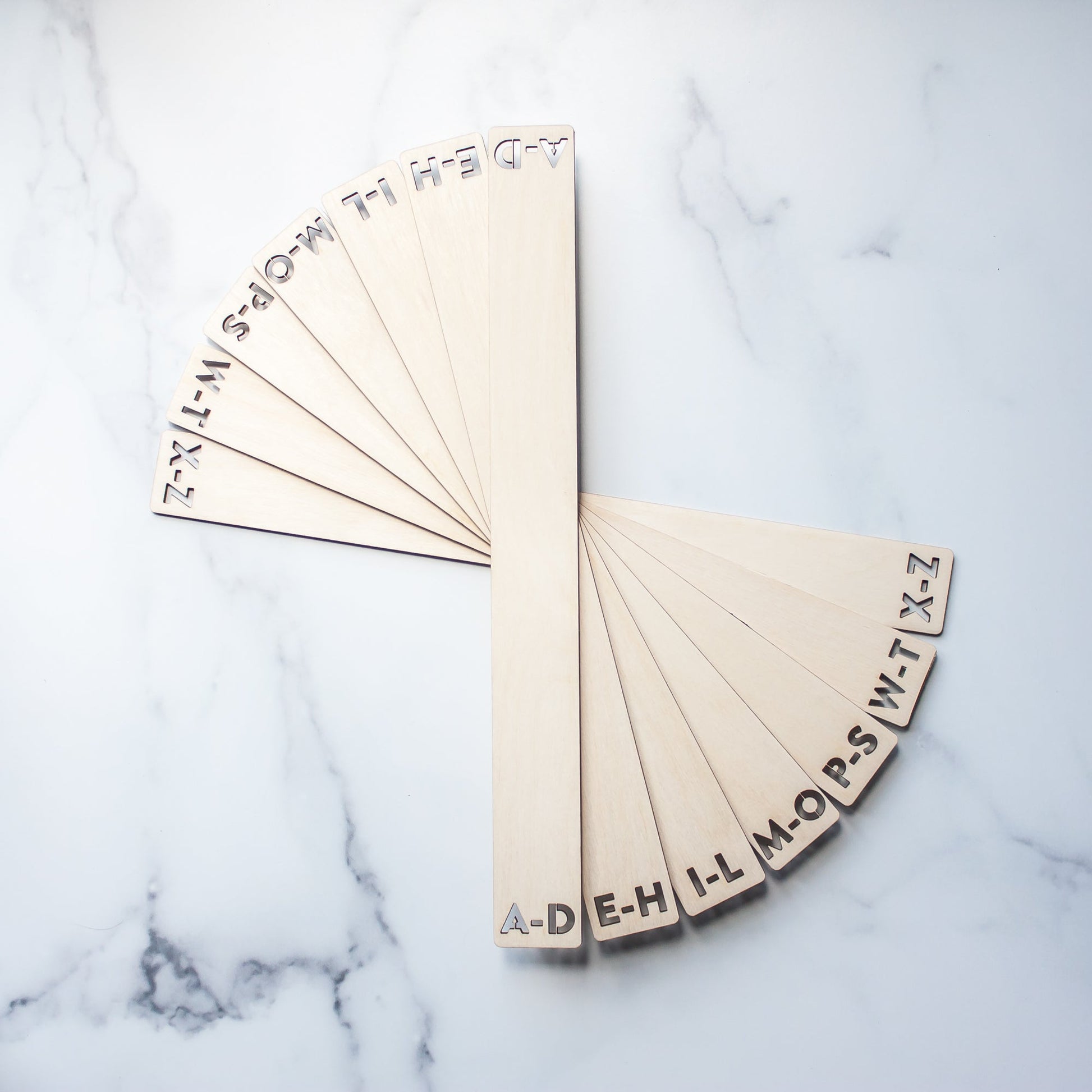 Vinyl Record Dividers - Laser Cut Wood - A-D, E-H, I-L, M-O, P-S, W-T, X-Z cut out letters by LeeMo Designs in Bend, Oregon