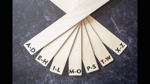 Vinyl Record Dividers - Laser Cut Wood - A-D, E-H, I-L, M-O, P-S, W-T, X-Z cut out letters by LeeMo Designs in Bend, Oregon