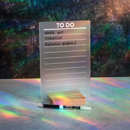 Acrylic Dry Erase To-Do List with wood stand- LeeMo Designs