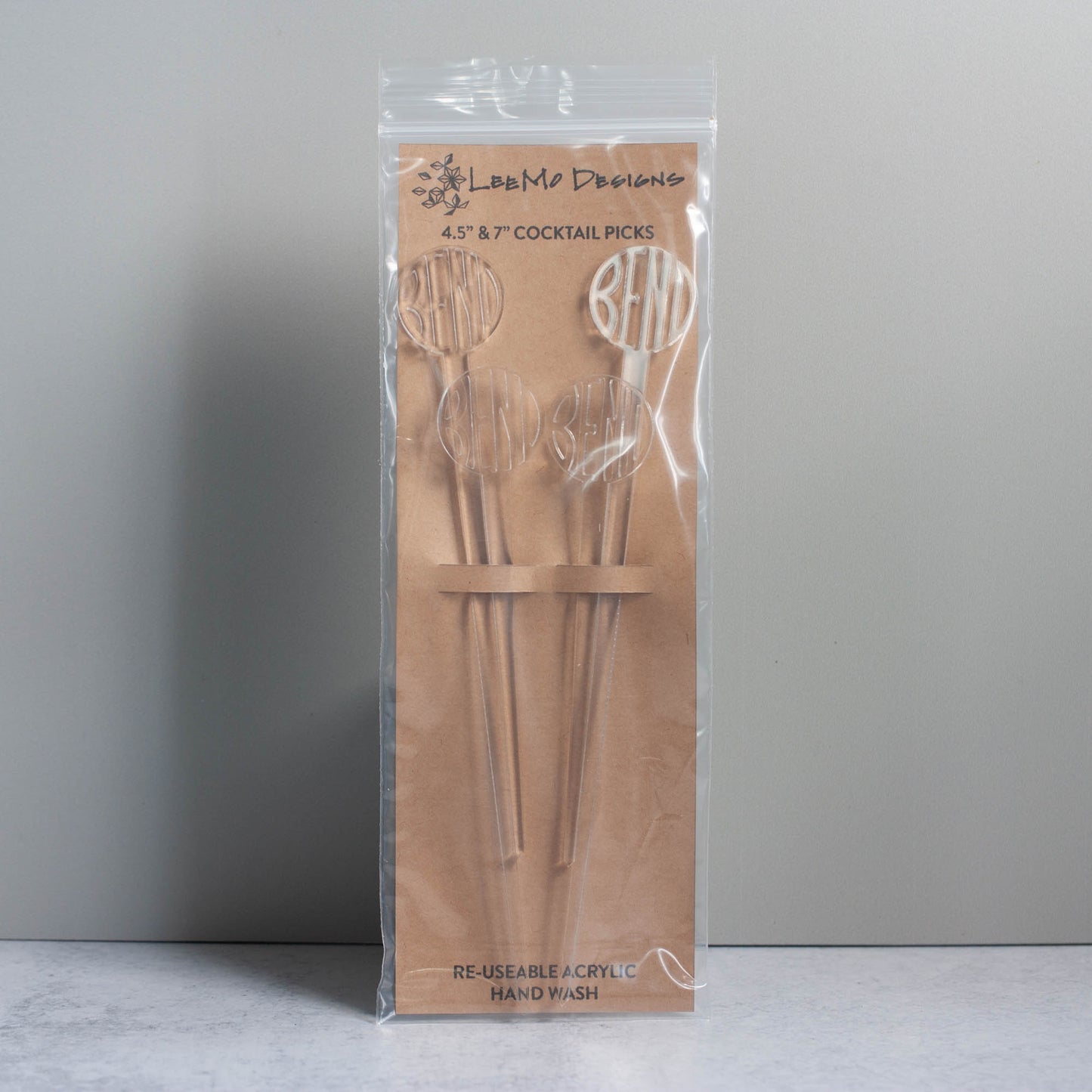 Cocktail Picks - Bend, Oregon Set of 4 - clear laser cut acrylic - by LeeMo Designs in Bend, Oregon