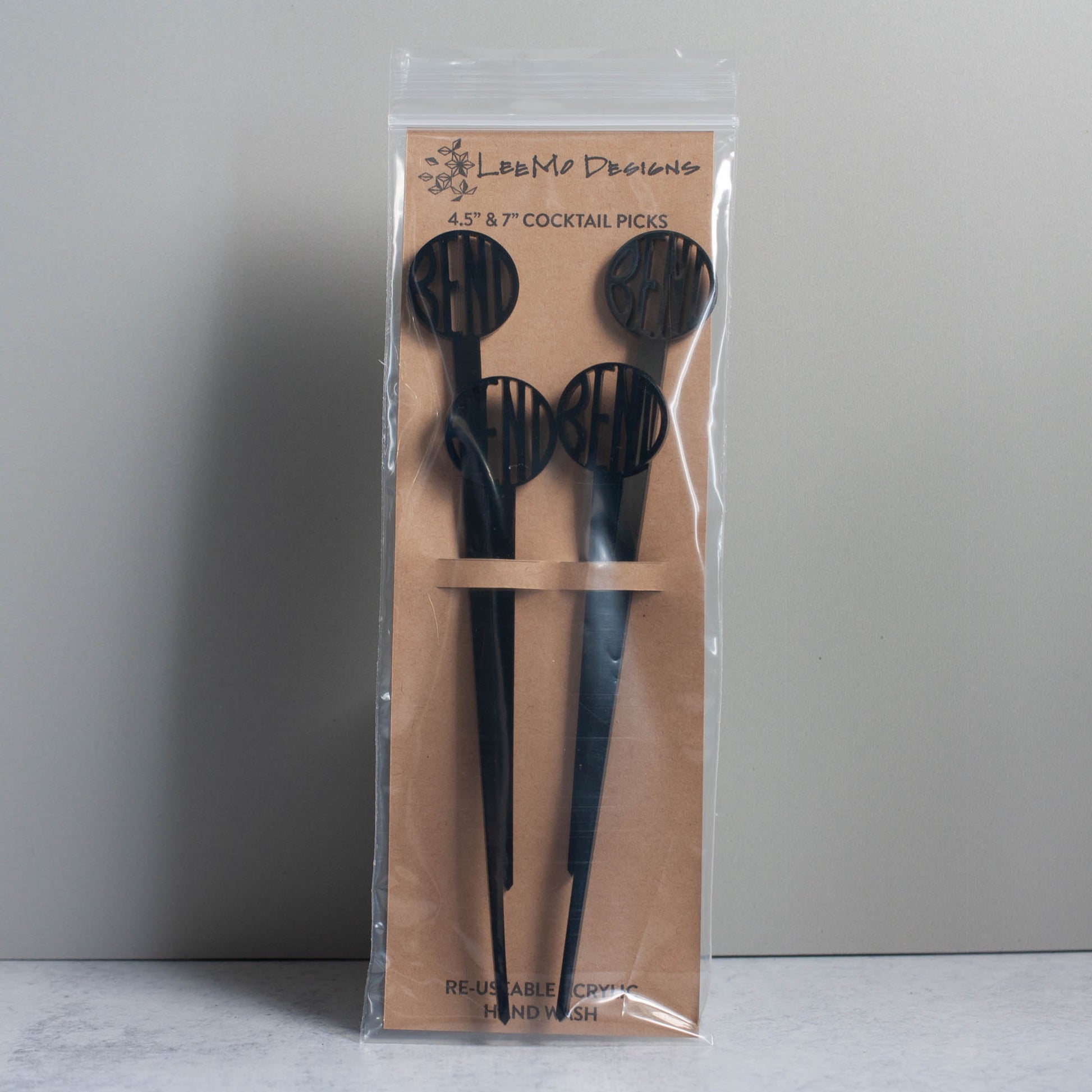 Cocktail Picks - Bend, Oregon Set of 4 - black laser cut acrylic - by LeeMo Designs in Bend, Oregon