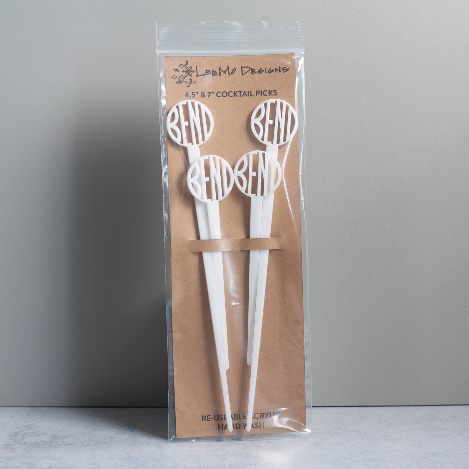 Cocktail Picks - Bend, Oregon Set of 4 - white laser cut acrylic - by LeeMo Designs in Bend, Oregon