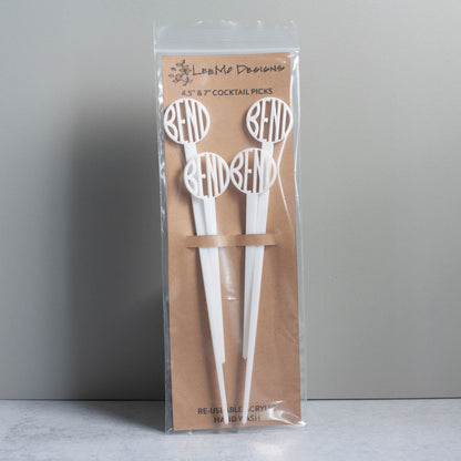 Cocktail Picks - Bend, Oregon Set of 4 - white laser cut acrylic - by LeeMo Designs in Bend, Oregon