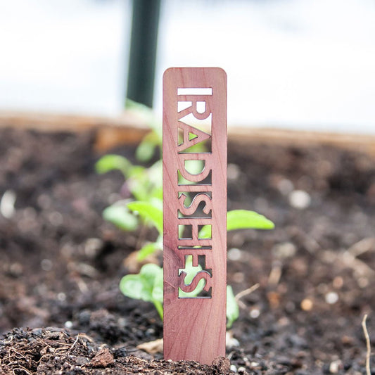 Vegetable Garden Marker Laser Cut Cedar Wood Radishes by LeeMo Designs in Bend, OR