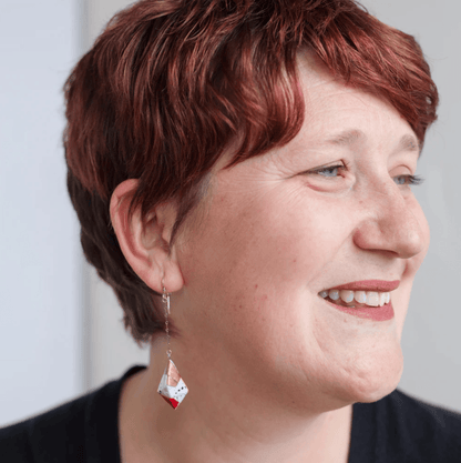 Origami Diamond Paper Earrings - Circle Dot Copper Red - By LeeMo Designs in Bend, Oregon