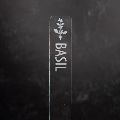 Herb Garden Marker Laser Cut Clear Acrylic Basil Image Icon by LeeMo Designs in Bend, OR