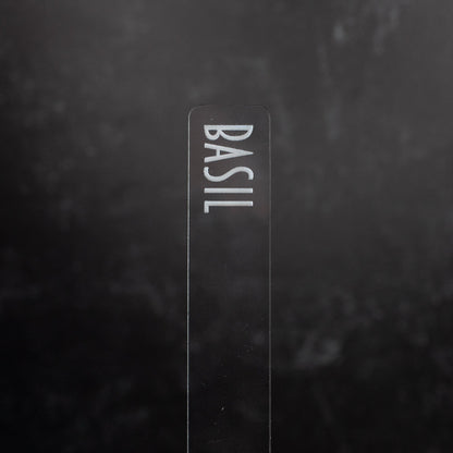 Herb Garden Marker Laser Cut Clear Acrylic Basil Modern Font by LeeMo Designs in Bend, OR