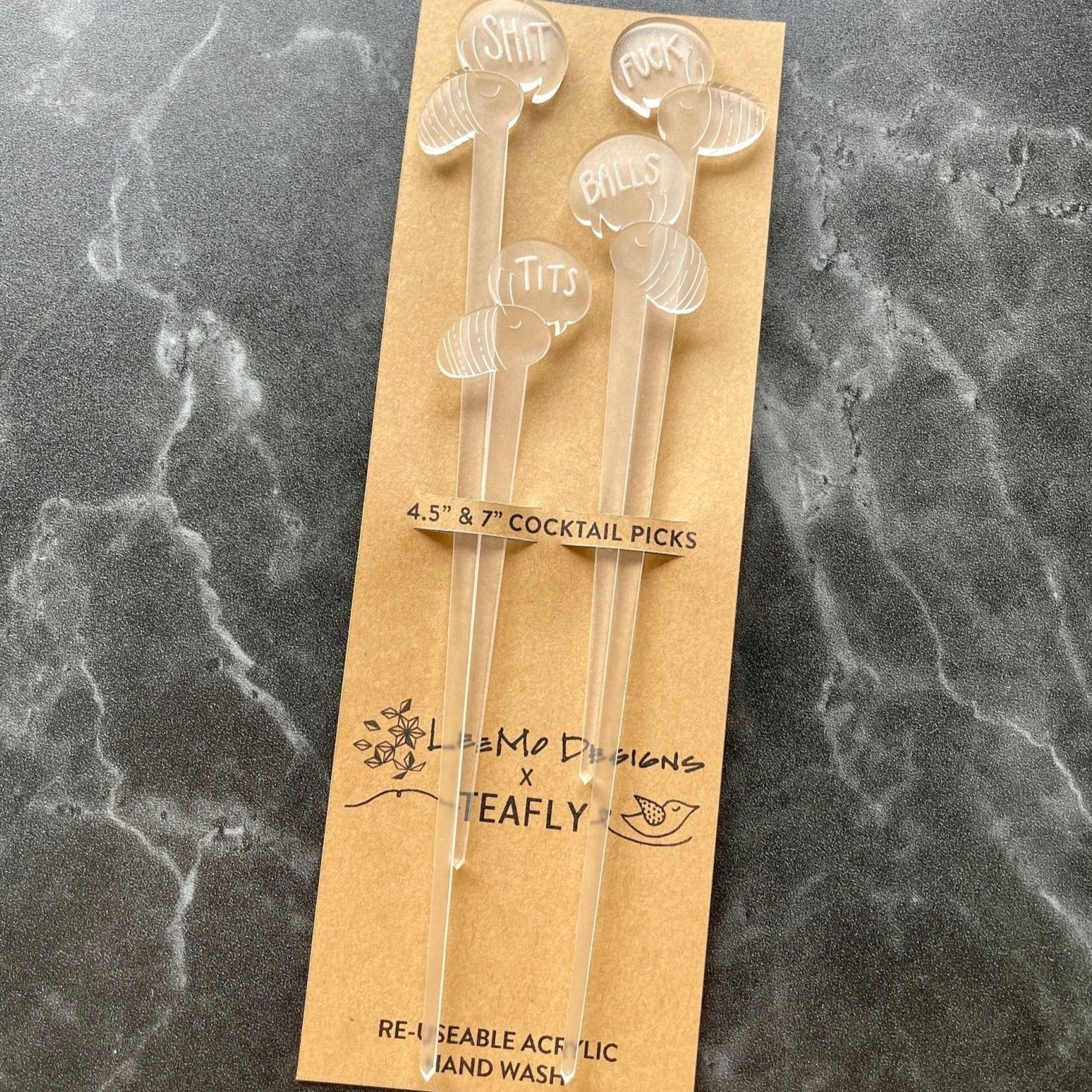 Cocktail Picks - Cursing caterpillars Set of 4 - frosted laser cut acrylic - by LeeMo Designs in Bend, Oregon