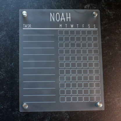 Dry-Erase Chore Chart - Tasks list and corresponding days of the week per row - by LeeMo Designs in Bend, Oregon