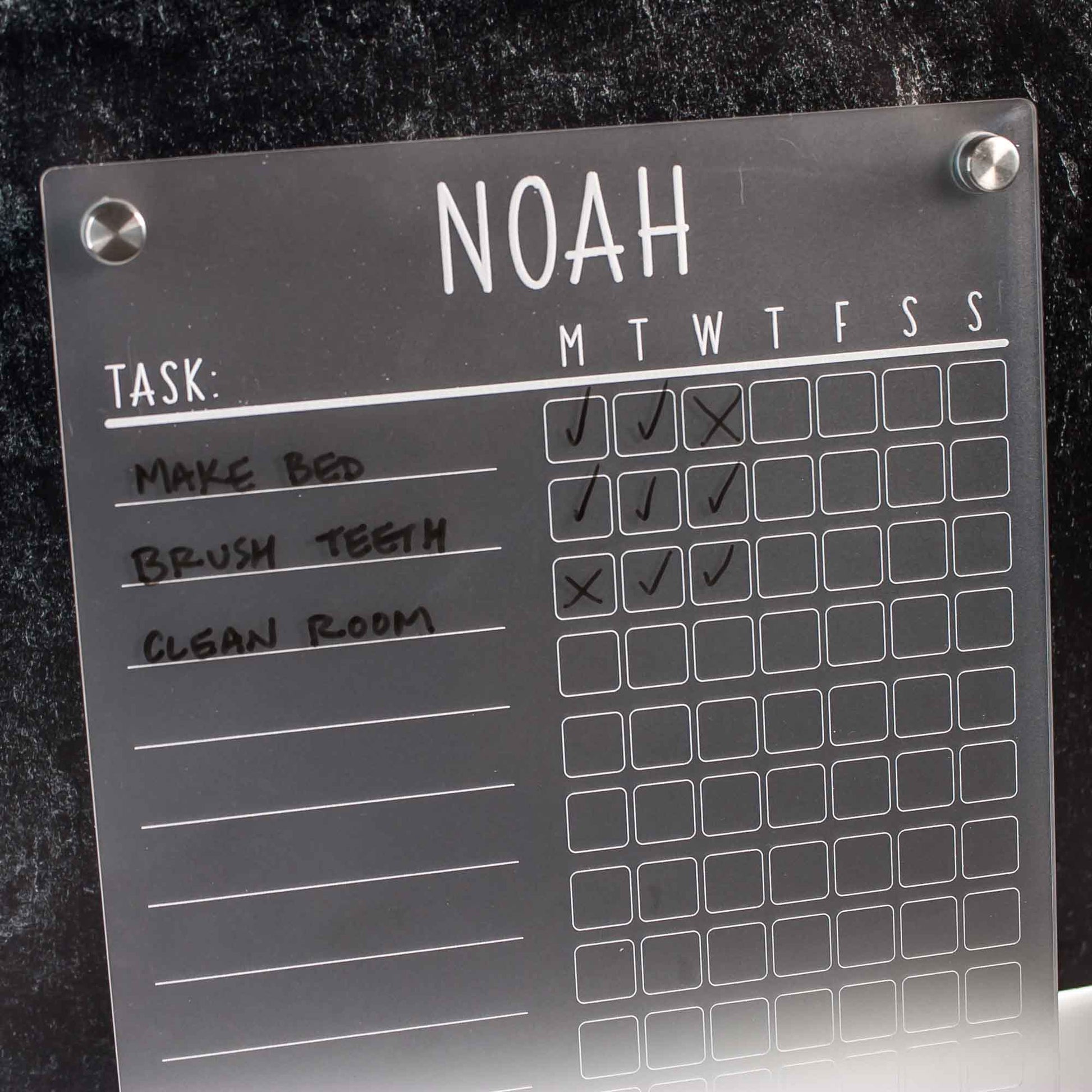 Dry-Erase Chore Chart - Tasks list and corresponding days of the week per row - by LeeMo Designs in Bend, Oregon