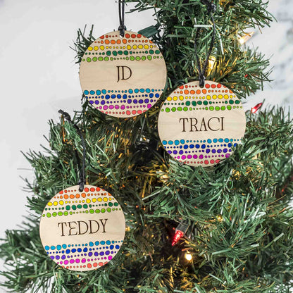 Custom Wood Ornaments: Rainbow Circle Pattern - LeeMo Designs