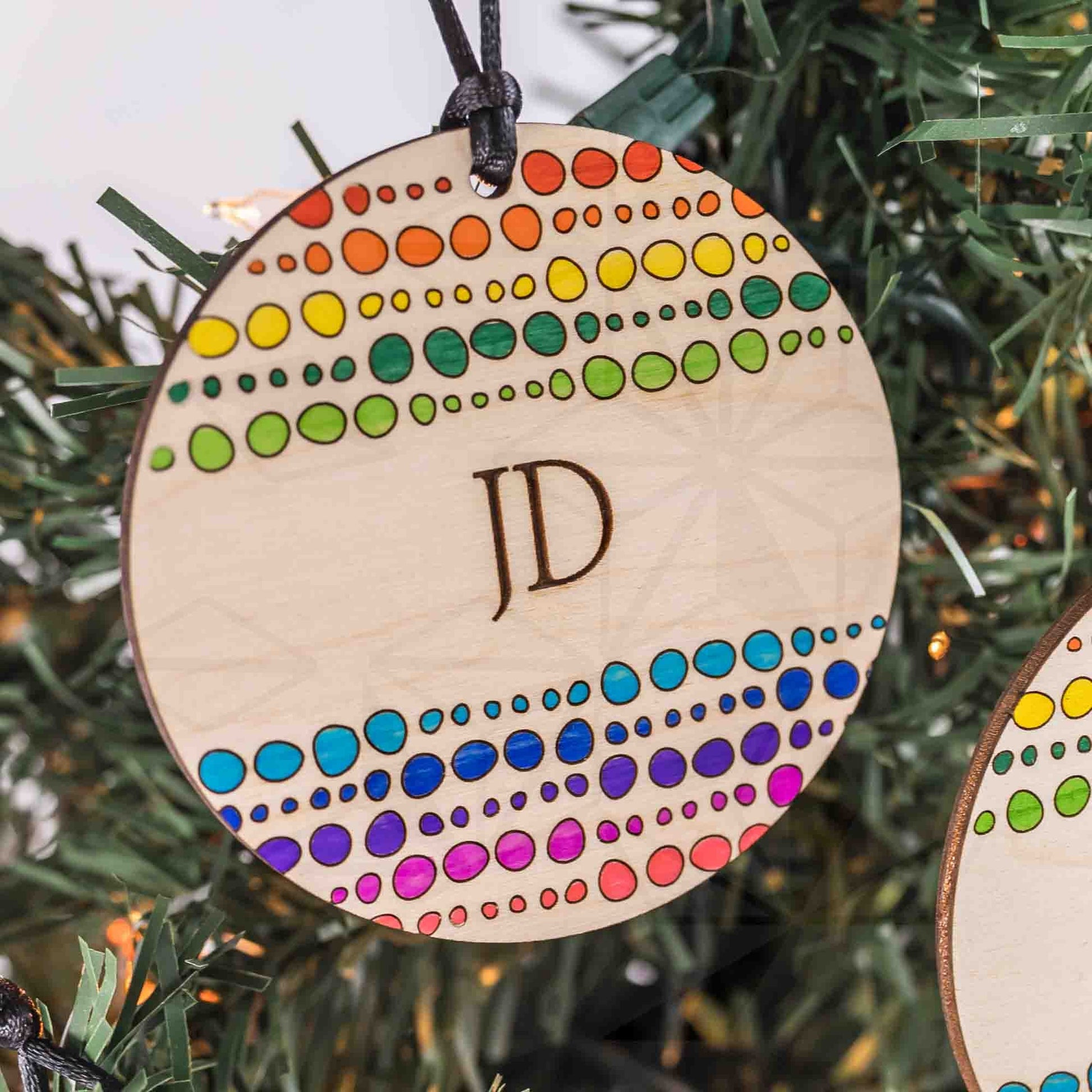 Custom Wood Ornaments: Rainbow Circle Pattern - LeeMo Designs