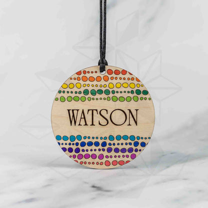 Custom Wood Ornaments: Rainbow Circle Pattern - LeeMo Designs
