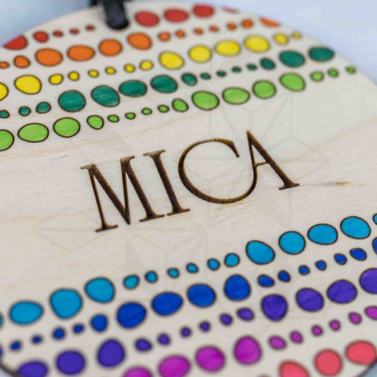 Custom Wood Ornaments: Rainbow Circle Pattern - LeeMo Designs