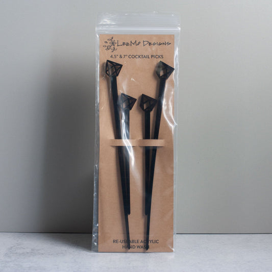 Cocktail Picks - Geometric Set of 4 - black laser cut acrylic - by LeeMo Designs in Bend, Oregon