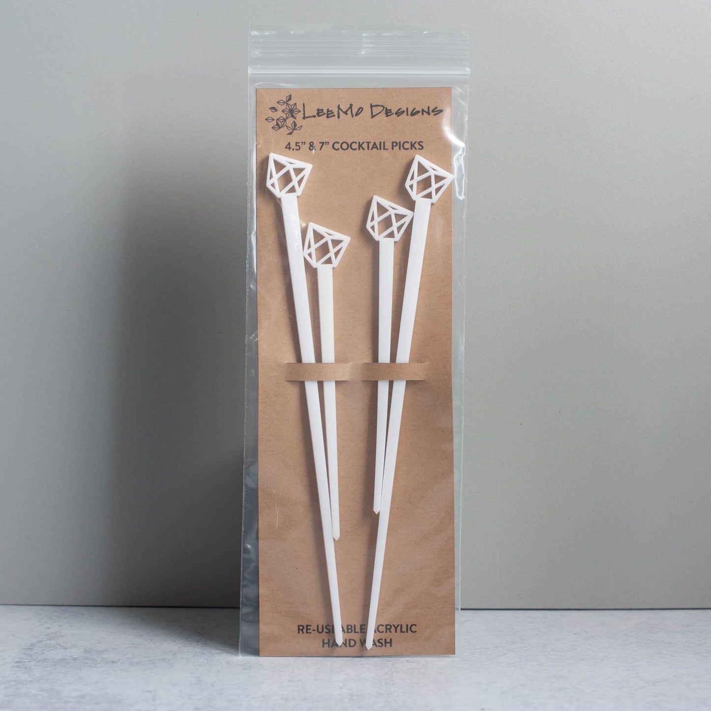 Cocktail Picks - Geometric Set of 4 - white laser cut acrylic - by LeeMo Designs in Bend, Oregon