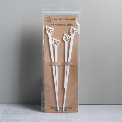 Cocktail Picks - Geometric Set of 4 - white laser cut acrylic - by LeeMo Designs in Bend, Oregon