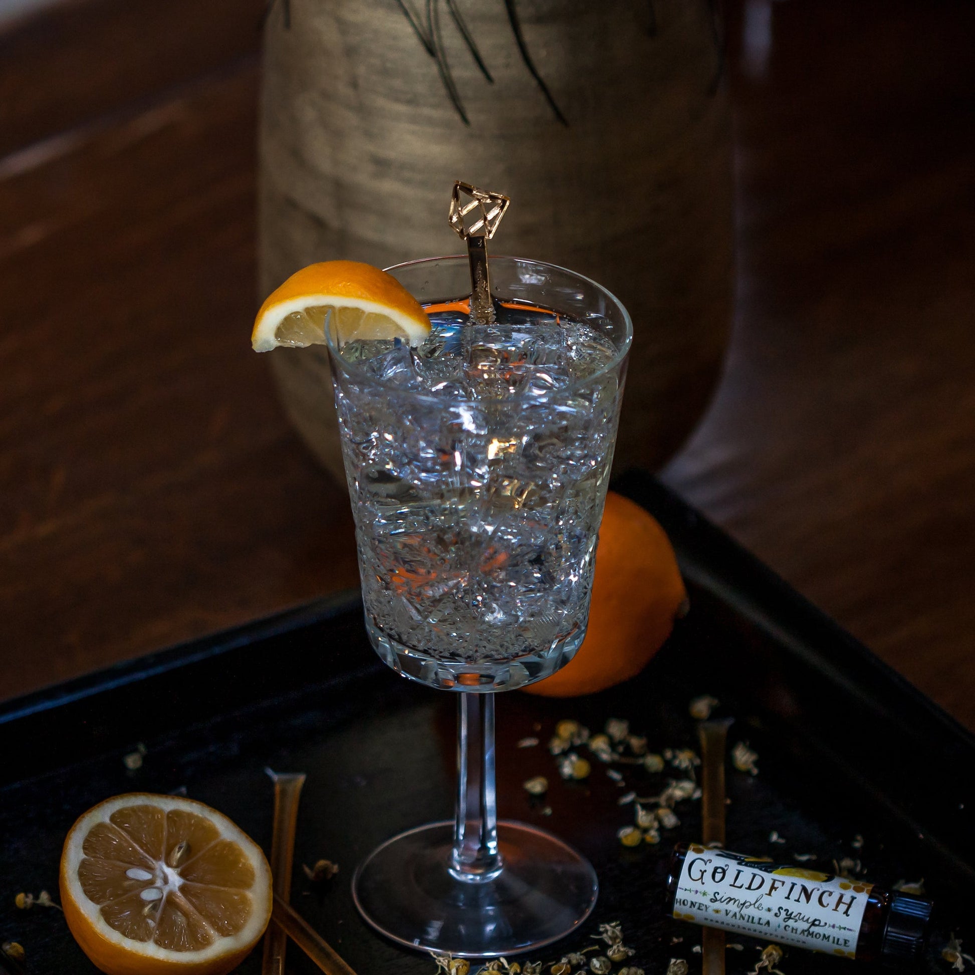 Stir Sticks - Geometric - gold in meadowland goldfinch mocktail - laser cut by LeeMo Designs in Bend, Oregon