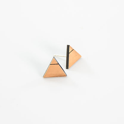 Laser Cut Geometric Earrings - Copper Acrylic GeoStud Triangles - by LeeMo Designs in Bend, Oregon