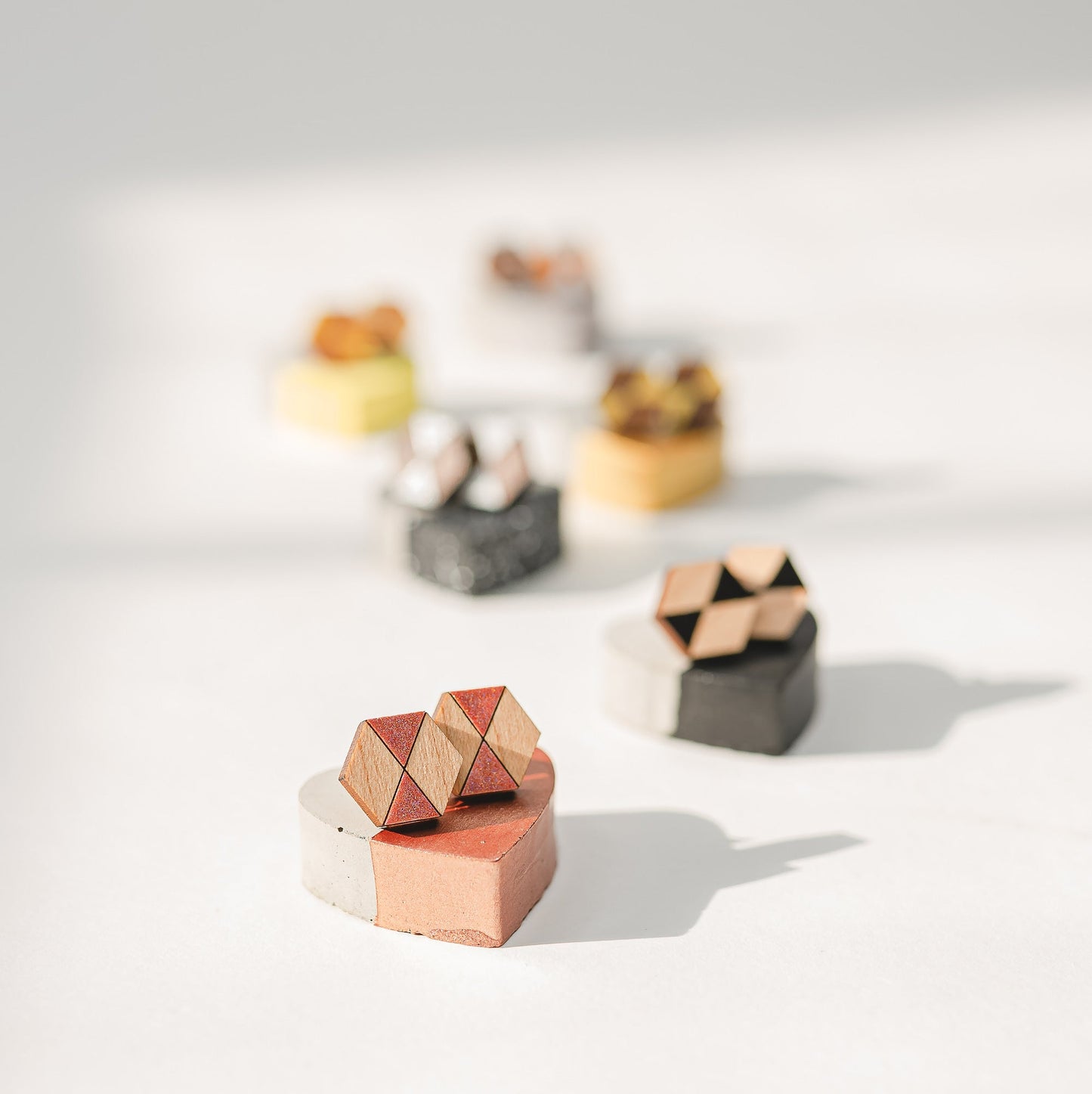 Wooden Laser Cut Earrings - GeoStud Hexagon - by LeeMo Designs in Bend, Oregon