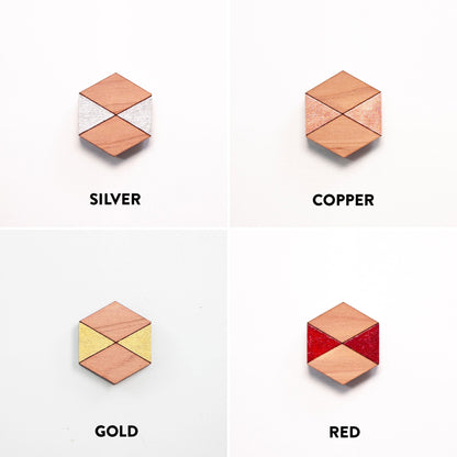Decorative Refrigerator Magnets - Hexagonal cedar wood, hand painted by LeeMo Designs in Bend, Oregon