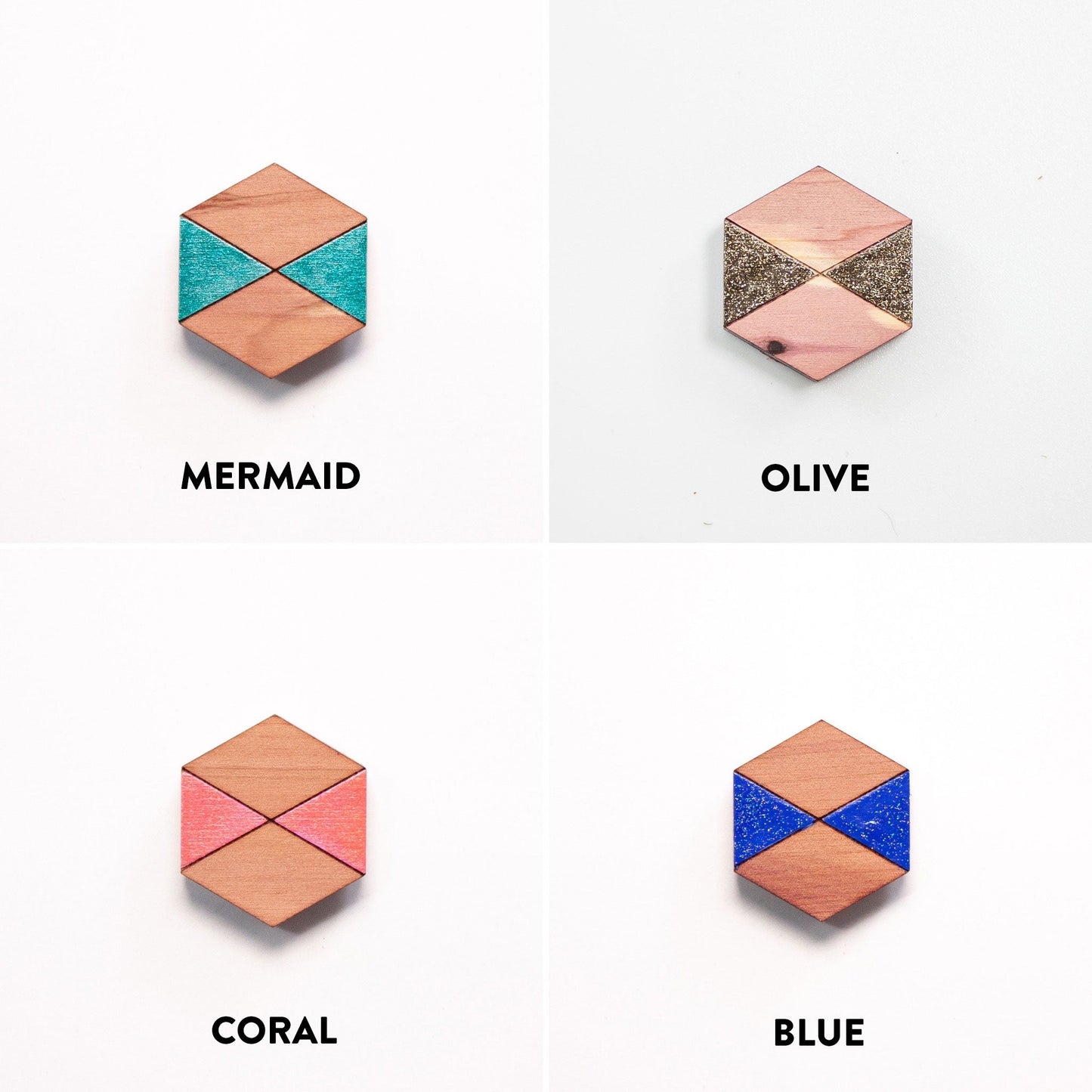Decorative Refrigerator Magnets - Hexagonal cedar wood, hand painted by LeeMo Designs in Bend, Oregon