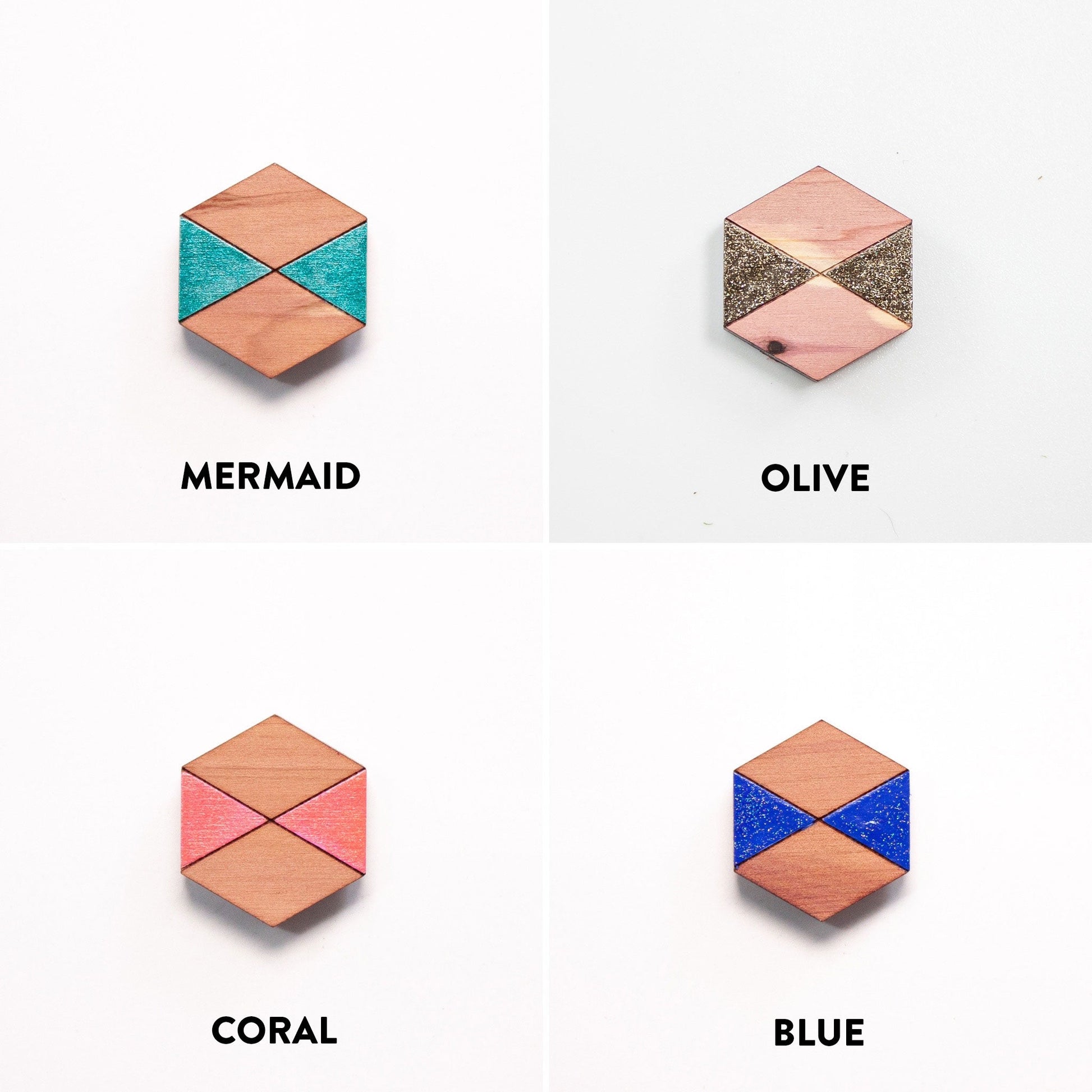Decorative Refrigerator Magnets - Hexagonal cedar wood, hand painted by LeeMo Designs in Bend, Oregon