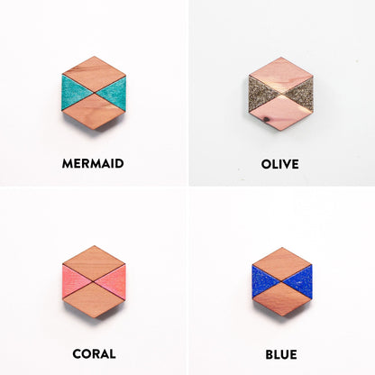 Decorative Refrigerator Magnets - Hexagonal cedar wood, hand painted by LeeMo Designs in Bend, Oregon