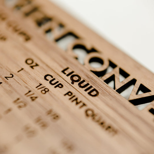 kitchen conversions chart - laser cut and laser engraved walnut wood - by LeeMo Designs in Bend, Oregon