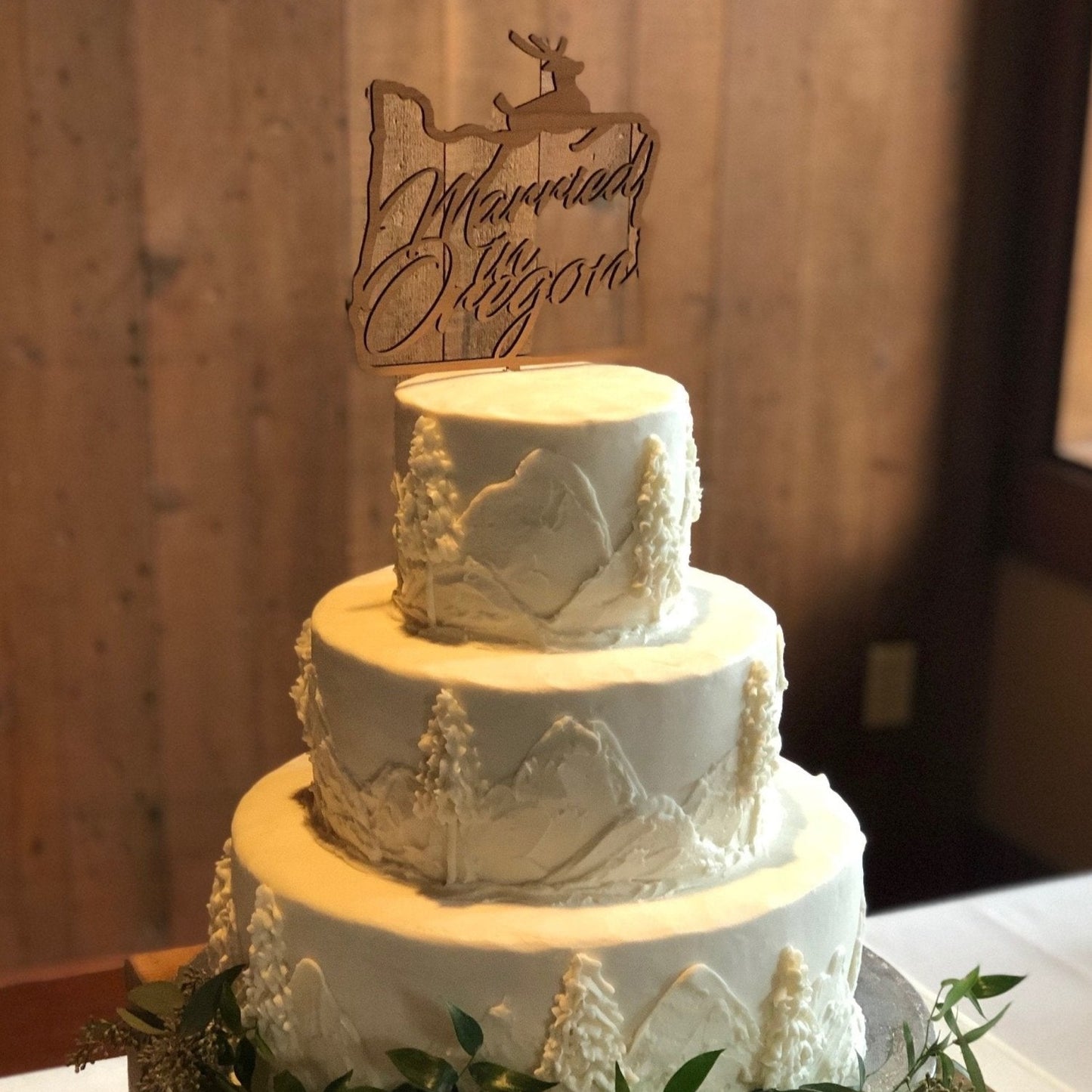 Married In Oregon Cake Topper - Laser Cut Cherry Wood - by LeeMo Designs in Bend, Oregon