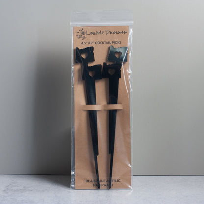 Cocktail Picks - Oregon Love Set of 4 - black laser cut acrylic - by LeeMo Designs in Bend, Oregon