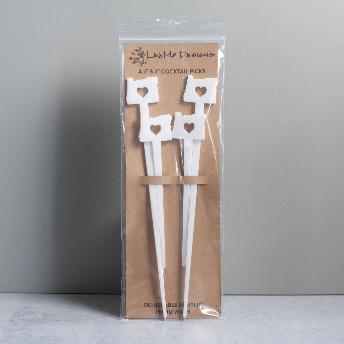 Cocktail Picks - Oregon Love Set of 4 - white laser cut acrylic - by LeeMo Designs in Bend, Oregon