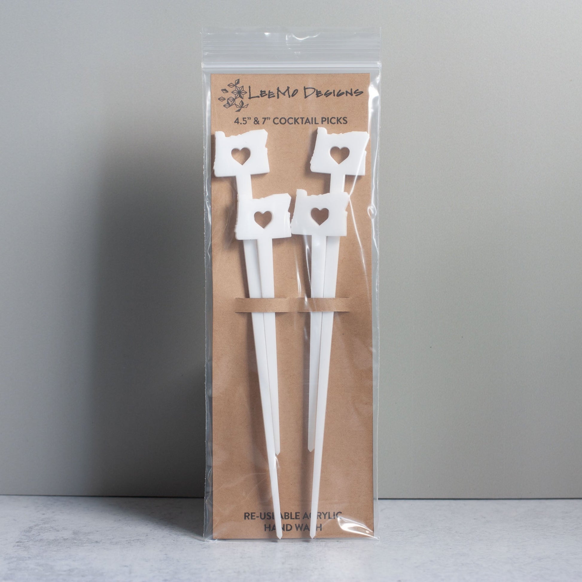 Cocktail Picks - Oregon Love Set of 4 - white laser cut acrylic - by LeeMo Designs in Bend, Oregon