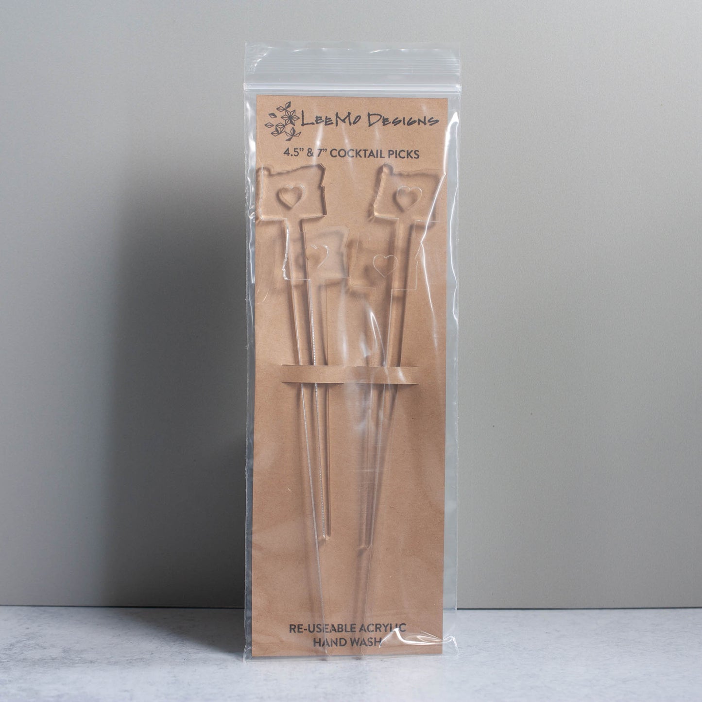 Cocktail Picks - Oregon Love Set of 4 - clear laser cut acrylic - by LeeMo Designs in Bend, Oregon