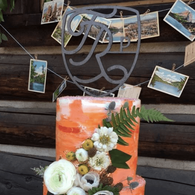 Personalized Laser Cut Cake Toppers by LeeMo Designs in Bend, Oregon | Custom Logo in Metallic Black