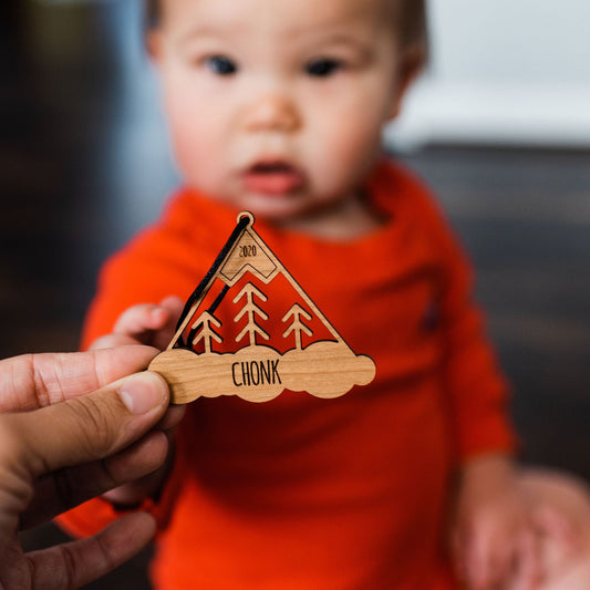 Custom Wood Ornaments: Mountain - Laser Cut and Laser Engraved Cherry Wood by LeeMo Designs in Bend, Oregon