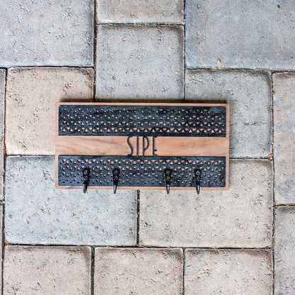 Personalized Key Holder - Laser Cut Wood with geometric triangle design and name mounted on hardwood - by LeeMo Designs in Bend, Oregon